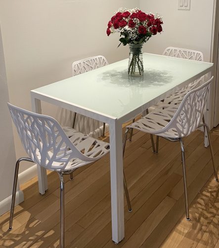 Simple Assembled Tempered Glass & Iron Dinner Table photo review